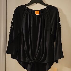Ruby Rd Black 3/4 Sleeve Tie Front Blouse